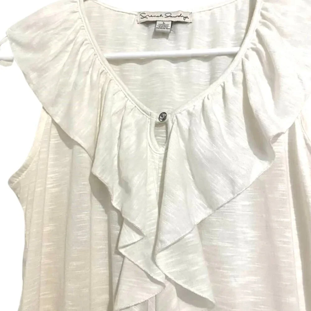 French Laundry White Ruffle V-Neck Sleeveless Top – Lightweight & Chic - Picture 5 of 10
